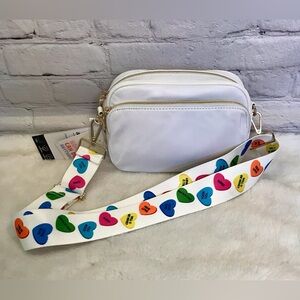Ahdorned Printed Conversation Hearts Strap White Crossbody NWT